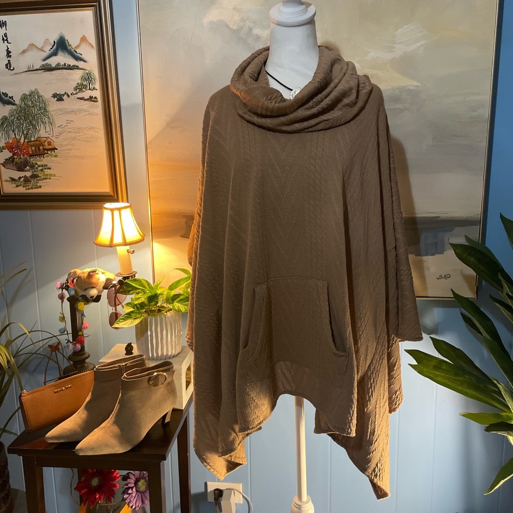 Moda Brown Cowl Neck Poncho